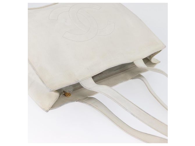 Borsa Tote CHANEL in Pelle Caviar Bianco Oro CC Auth bs33899 D'oro - vista 14