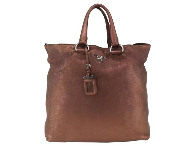 Borsa a mano in pelle PRADA 2 in 1 bronzo argento autentica bs33982 - vista 13