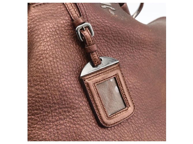 Borsa a mano in pelle PRADA 2 in 1 bronzo argento autentica bs33982 - vista 18