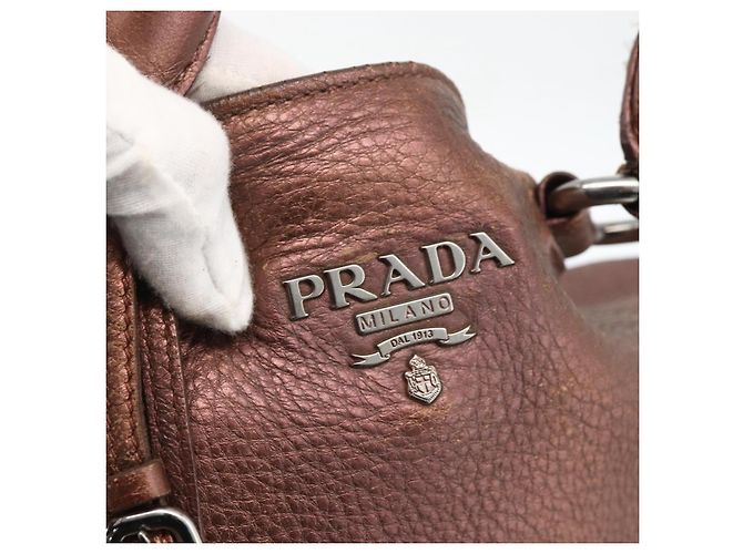 Borsa a mano in pelle PRADA 2 in 1 bronzo argento autentica bs33982 - vista 19