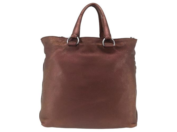 Borsa a mano in pelle PRADA 2 in 1 bronzo argento autentica bs33982 - vista 2
