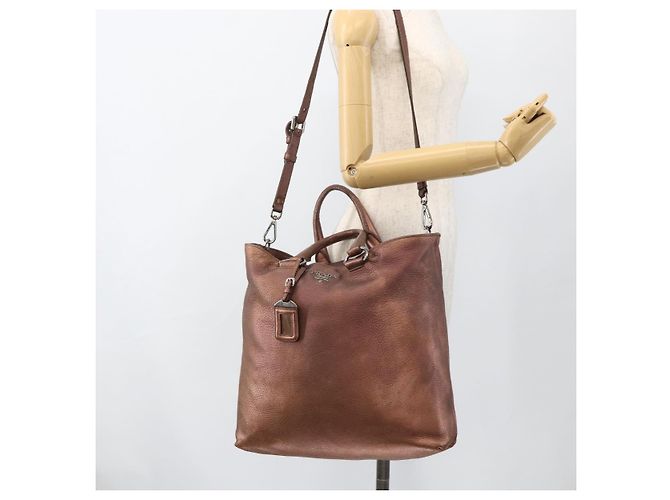 Borsa a mano in pelle PRADA 2 in 1 bronzo argento autentica bs33982 - vista 26