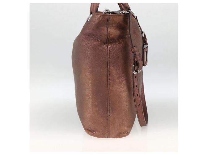 Borsa a mano in pelle PRADA 2 in 1 bronzo argento autentica bs33982 - vista 3