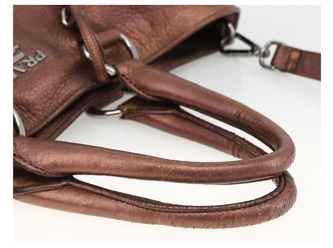 Borsa a mano in pelle PRADA 2 in 1 bronzo argento autentica bs33982 - vista 7