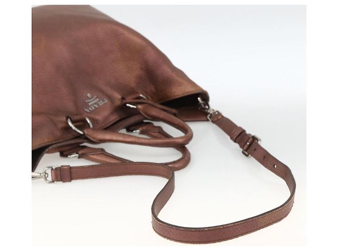 Borsa a mano in pelle PRADA 2 in 1 bronzo argento autentica bs33982 - vista 9