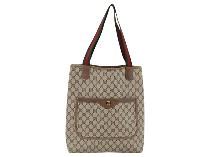 Borsa tote Gucci GG Supreme Web Sherry Line in PVC beige e oro 39 02 003 Auth 174491 - vista 13