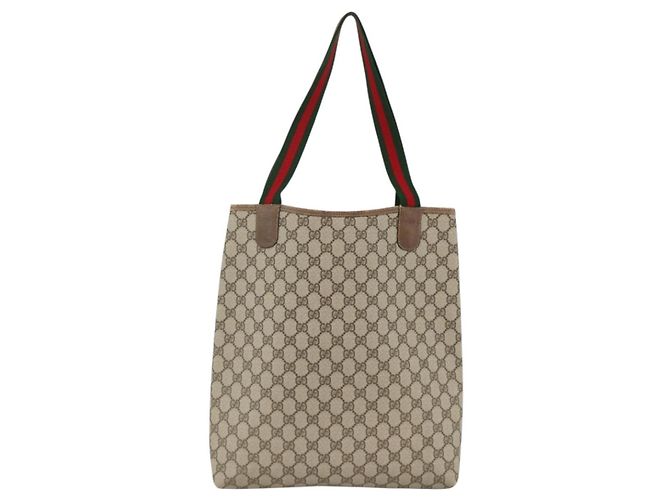 Borsa tote Gucci GG Supreme Web Sherry Line in PVC beige e oro 39 02 003 Auth 174491 - vista 2