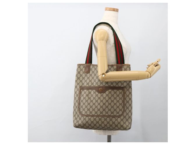 Borsa tote Gucci GG Supreme Web Sherry Line in PVC beige e oro 39 02 003 Auth 174491 - vista 21