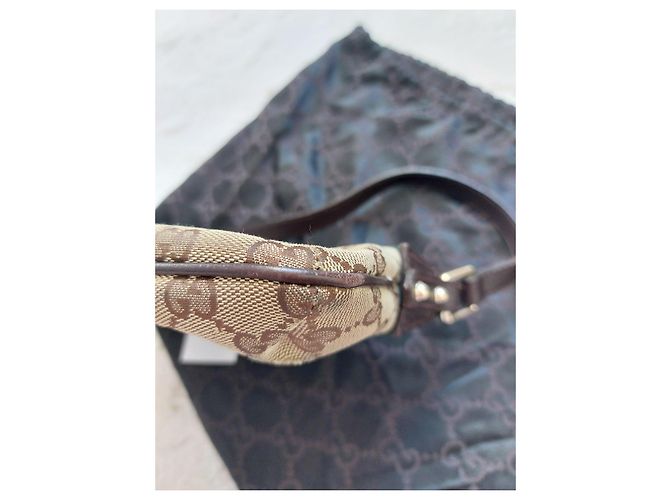 Gucci Monogram Beige Canvas Handtasche Braun Rot Grün - Ansicht 11