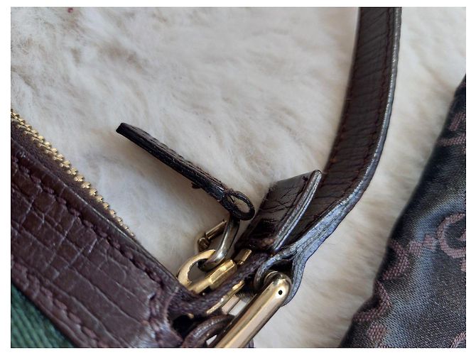 Gucci Monogram Beige Canvas Handtasche Braun Rot Grün - Ansicht 13
