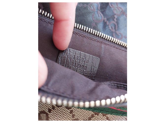 Gucci Monogram Beige Canvas Handtasche Braun Rot Grün - Ansicht 6