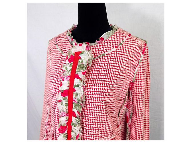 Dolce & Gabbana red jacket houndstooth pattern with flowers rouches White - view 2