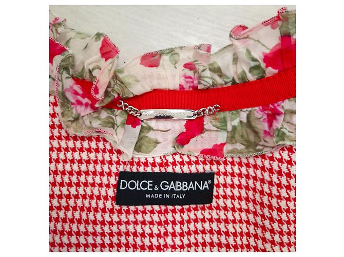 Dolce & Gabbana red jacket houndstooth pattern with flowers rouches White - view 3