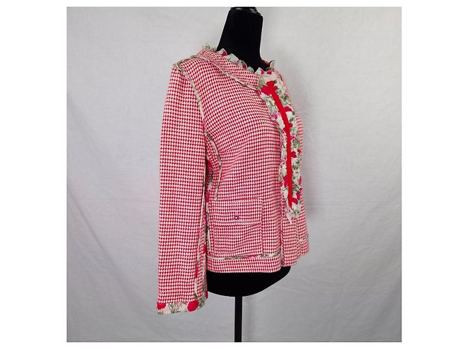 Dolce & Gabbana red jacket houndstooth pattern with flowers rouches White - view 4