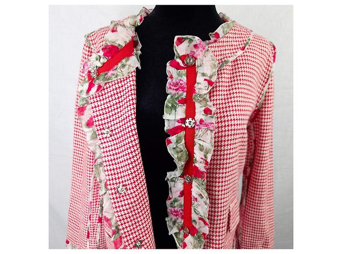 Dolce & Gabbana red jacket houndstooth pattern with flowers rouches White - view 6