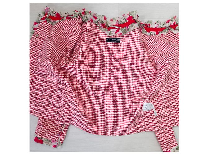 Dolce & Gabbana red jacket houndstooth pattern with flowers rouches White - view 7