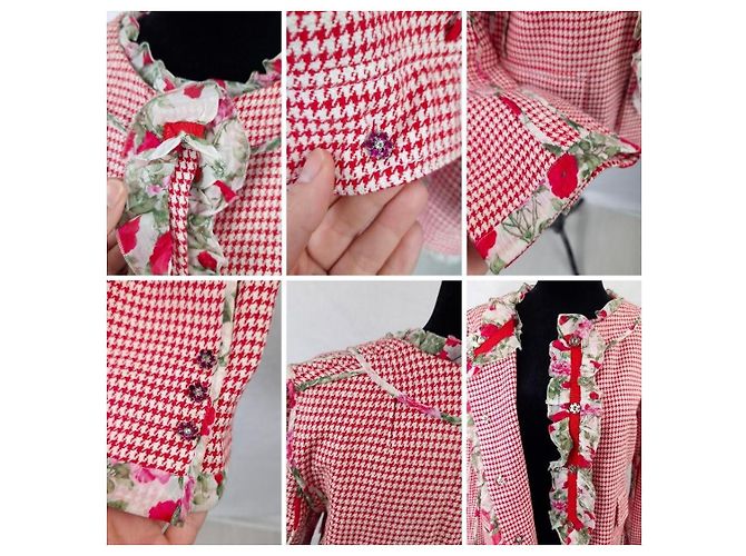 Dolce & Gabbana red jacket houndstooth pattern with flowers rouches White - view 8