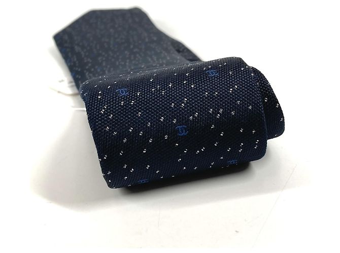 Cravatta in seta e poliestere blu navy Chanel - vista 12
