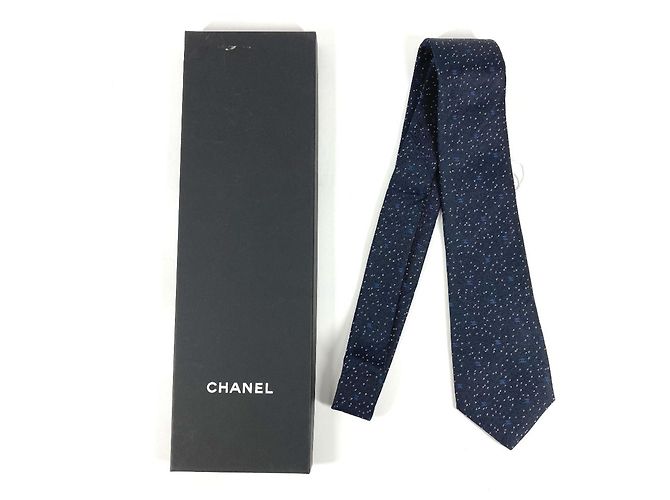 Cravatta in seta e poliestere blu navy Chanel - vista 14