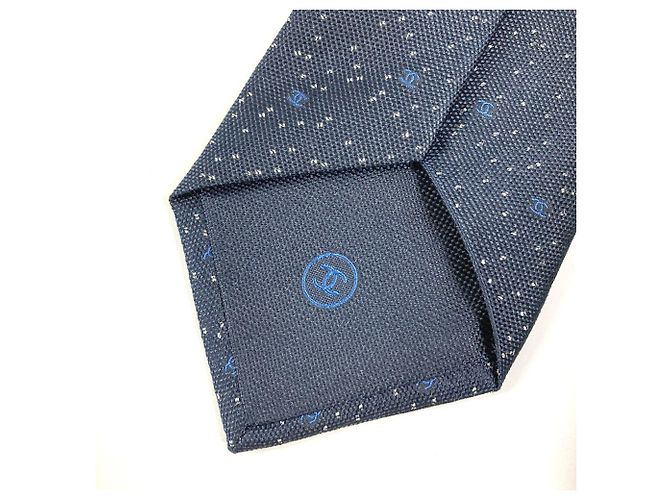 Cravatta in seta e poliestere blu navy Chanel - vista 6