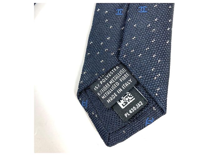 Cravatta in seta e poliestere blu navy Chanel - vista 7