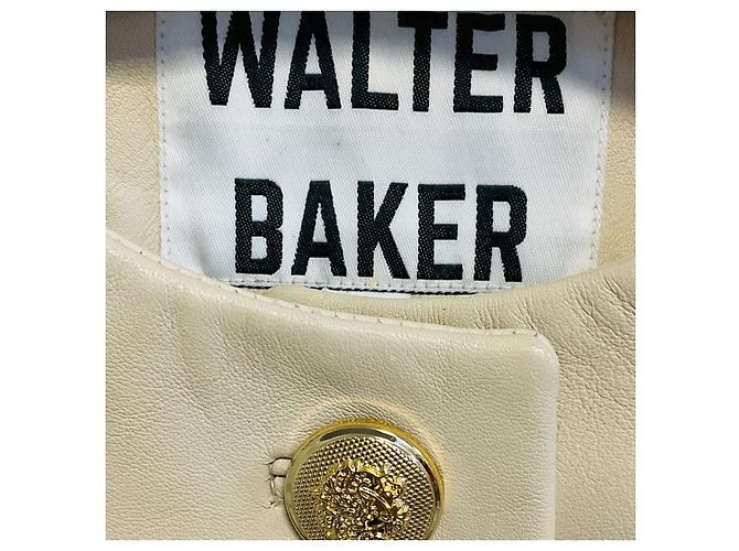 W118 by Walter Baker Walter Baker Ivory Leather Jacket with Gold Buttons Beige - view 3