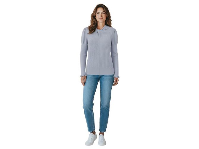 Hellblauer Woll- und Kaschmirpullover mit gedrehtem Kragen Erdem - Ansicht 5