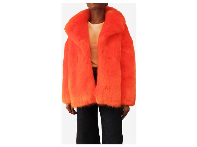 Diane Von Furstenberg Oranger Kunstfellmantel - Größe XS - Ansicht 3