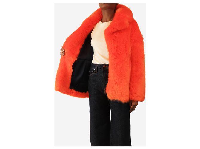 Diane Von Furstenberg Oranger Kunstfellmantel - Größe XS - Ansicht 4
