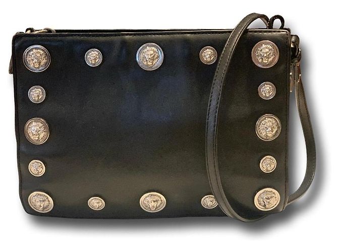 Borsa a spalla Versus Versace nera decorata con borchie a forma di testa di leone Nero - vista 2
