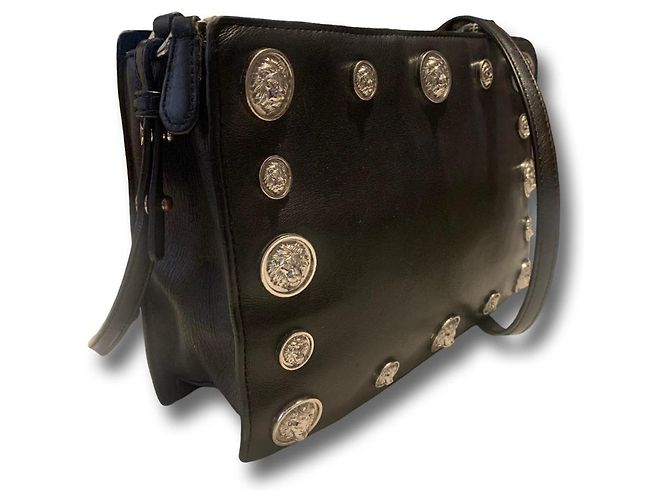 Borsa a spalla Versus Versace nera decorata con borchie a forma di testa di leone Nero - vista 4