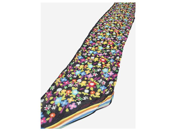 Louis Vuitton Sciarpa in seta nera con fiori Nero - vista 2