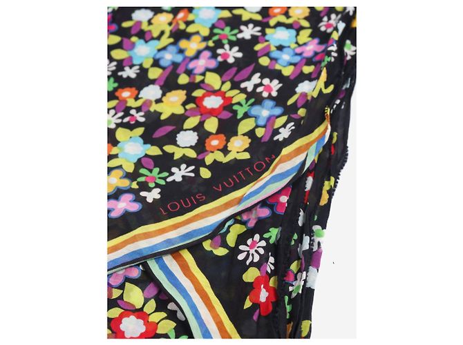 Louis Vuitton Sciarpa in seta nera con fiori Nero - vista 3