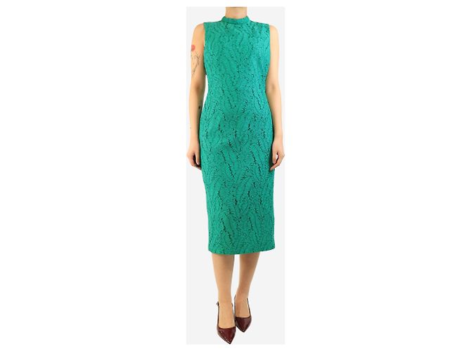 Autre Marque Grünes ärmelloses Spitzen-Midi-Kleid - Größe UK 12 - Ansicht 3