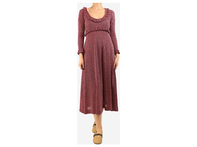 Alexa Chung Rosa Lurex-Rüschenshirt-Midikleid - Größe S Pink - Ansicht 3