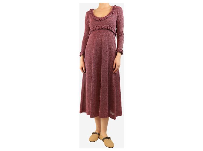 Alexa Chung Rosa Lurex-Rüschenshirt-Midikleid - Größe S Pink - Ansicht 4