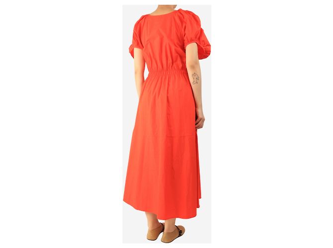 G. Kero Midi-Kleid aus Baumwolle mit Puffärmeln in Blutorange - Größe M - Ansicht 2