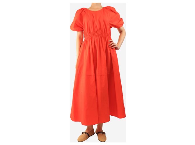 G. Kero Midi-Kleid aus Baumwolle mit Puffärmeln in Blutorange - Größe M - Ansicht 3