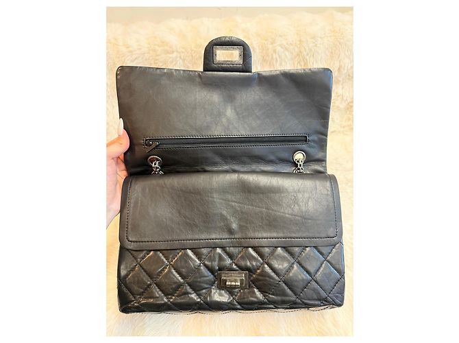 Borsa a mano Chanel 2.55 Reissue grande in pelle nera Nero - vista 10
