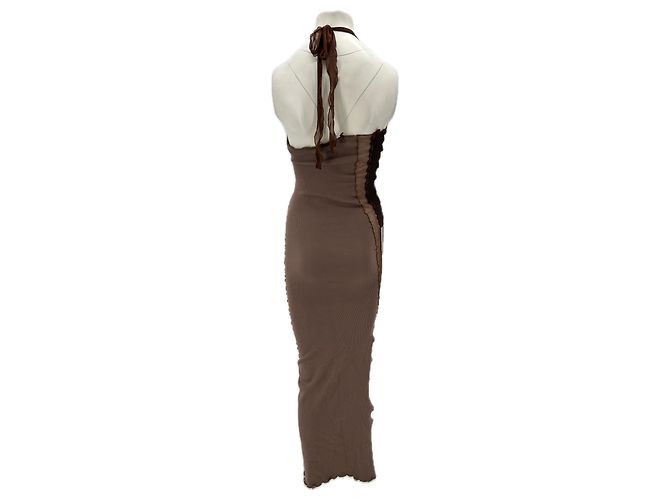 Autre Marque Langes braunes Kleid mit Patchwork - Ansicht 2