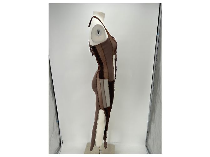Autre Marque Langes braunes Kleid mit Patchwork - Ansicht 3