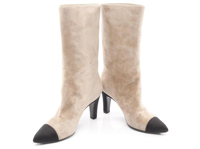 Timeless Chanel Coco Mark Wildleder-Stiefel Schwarz Beige - Ansicht 3
