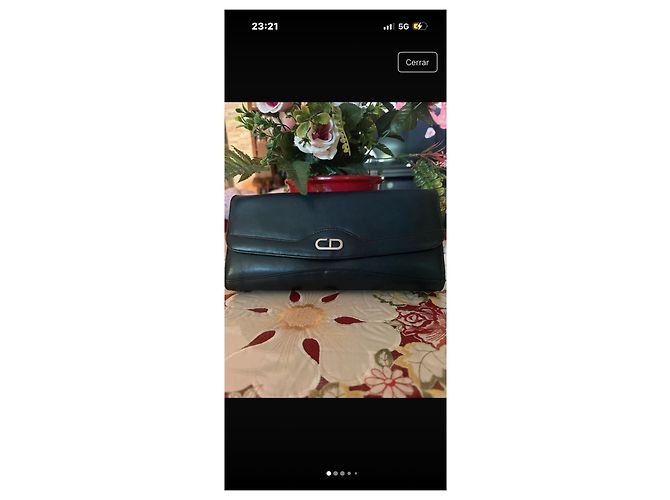 Christian Dior Borsa a mano nera in pelle con logo CD Blu - vista 2