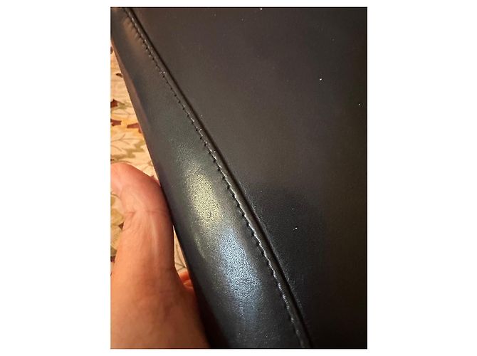 Christian Dior Borsa a mano nera in pelle con logo CD Blu - vista 4