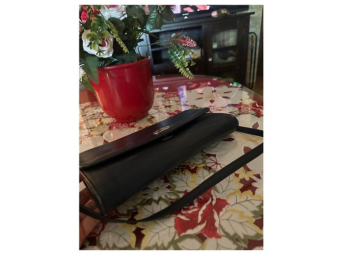 Christian Dior Borsa a mano nera in pelle con logo CD Blu - vista 5