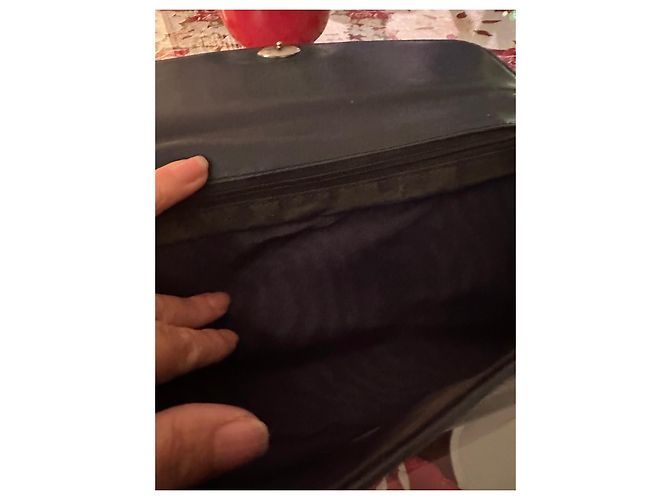 Christian Dior Borsa a mano nera in pelle con logo CD Blu - vista 8