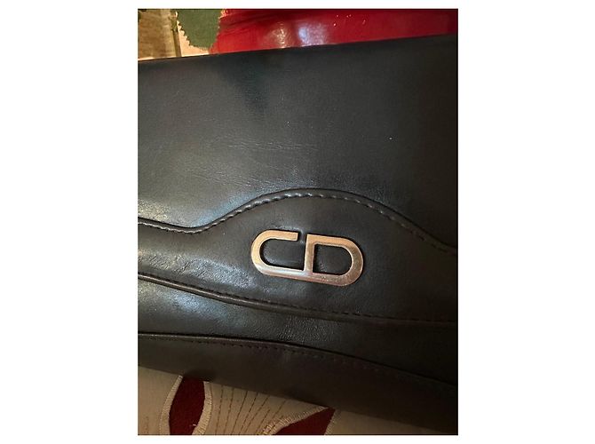 Christian Dior Borsa a mano nera in pelle con logo CD Blu - vista 9