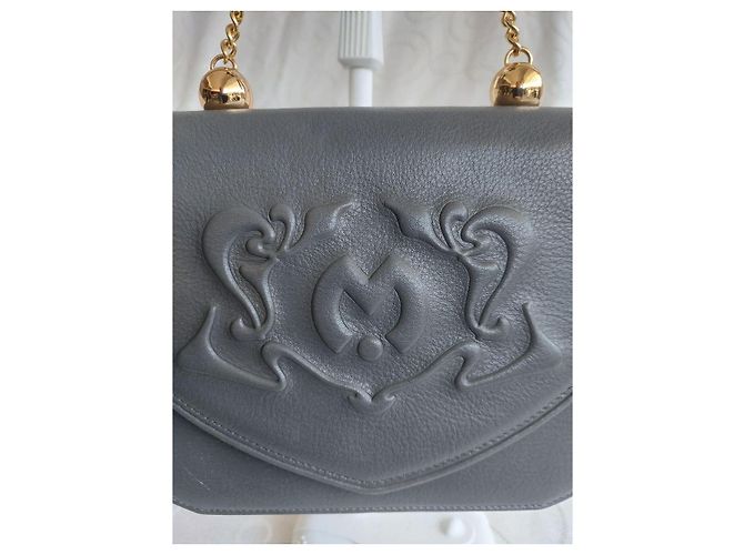 Mila Shön Vintage Mila Schön graue geprägte Leder-Handtasche - Ansicht 4