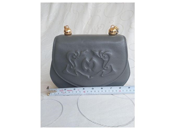 Mila Shön Vintage Mila Schön graue geprägte Leder-Handtasche - Ansicht 6