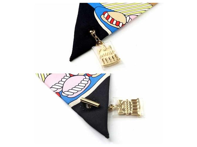 Foulard Hermès Twilly Charm La Patisserie Française Nero Bianco Blu - vista 5